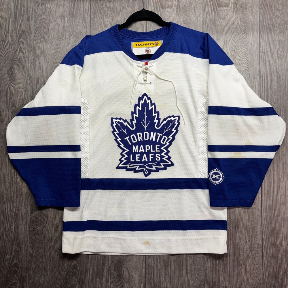 Vintage Koho Toronto Maple Leafs NHL Hockey Jersey Mens Small White Blue Lace Up